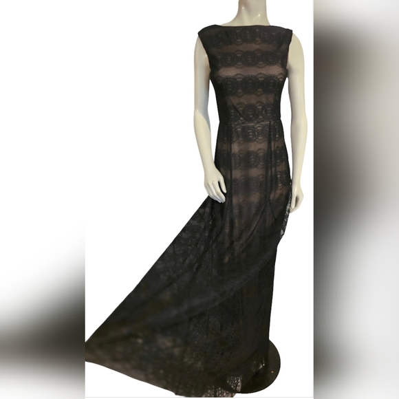 Vera Wang Black Lace Overlay Formal Long Gown Dress Size 6 NWT - Picture 3 of 16